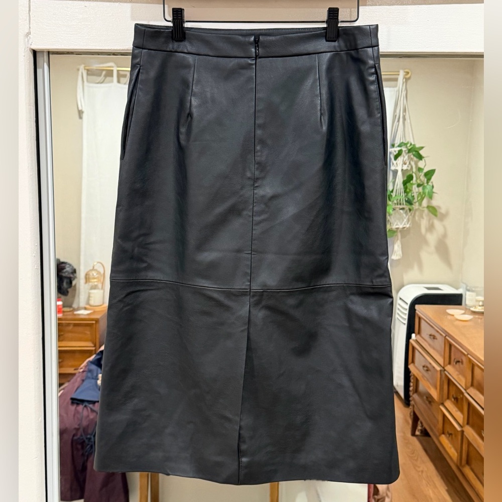 H&M Black Faux Leather Midi Skirt